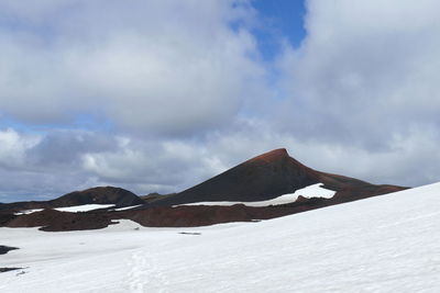 Scenic view of snow covered mountain against sky