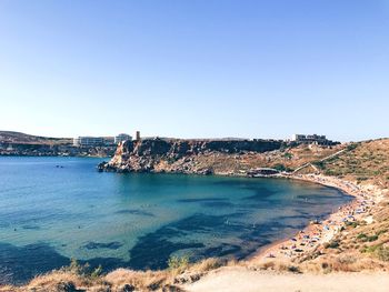 Scenic view of sea against clear sky