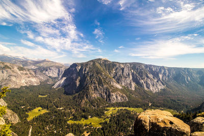 Scenic view of mountains against cloudy sky