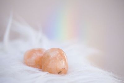 Close-up of apple on table against white background