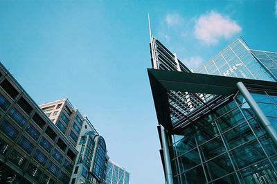 Low angle view of modern building against sky