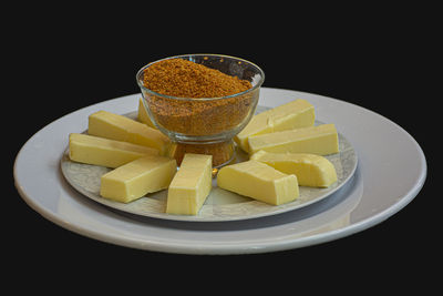 High angle view of dessert in glass on table