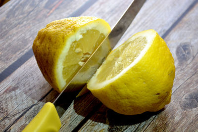 High angle view of lemon on table