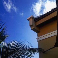 Low angle view of building against blue sky