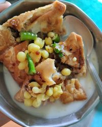 High angle view of food in plate