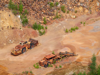 Post apocalyptic destroyed mining equipment with rust in falu copper mine world heritage sweden