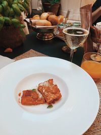 High angle view of food in plate on table