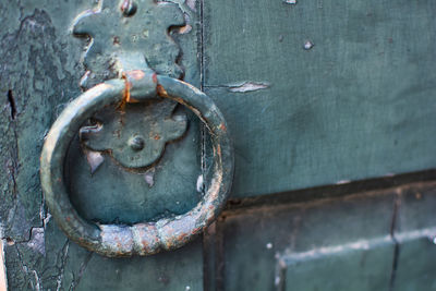 High angle view of knocker old door