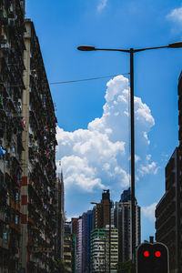 Low angle view of buildings against blue sky