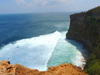 Scenic view of sea shore against sky