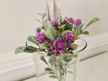 Close-up of purple flowering plant on table