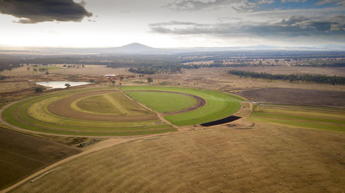 High angle view of agricultural field against sky