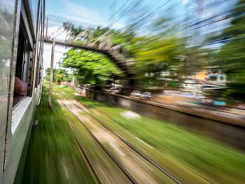 Blurred motion of train on railroad track