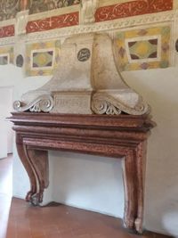 Close-up of wooden table at home