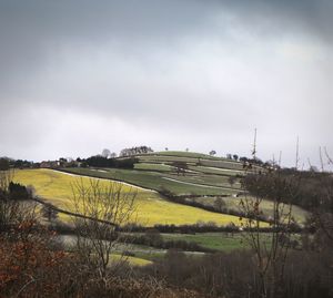 Scenic view of field against cloudy sky