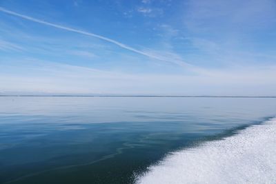 Scenic view of sea against blue sky