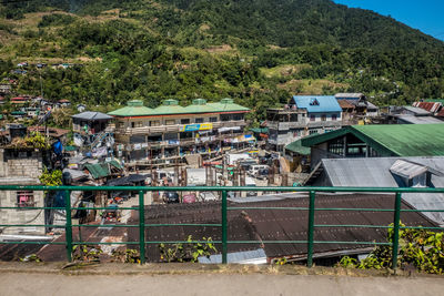 View of buildings against mountain