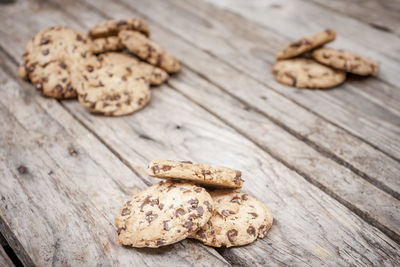 High angle view of cookies on table