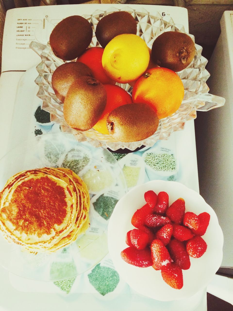 food and drink, food, freshness, healthy eating, indoors, fruit, still life, table, high angle view, plate, ready-to-eat, directly above, bowl, strawberry, breakfast, slice, close-up, organic, sweet food, ripe