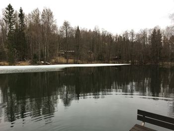 Scenic view of lake in forest against sky