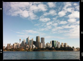 City skyline with river in background