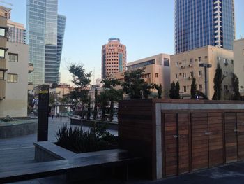 Modern buildings against clear sky