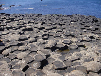 High angle view of stones on beach