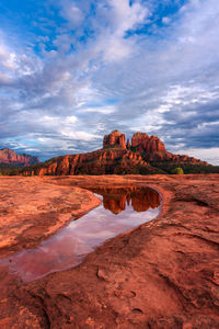 Rock formations on landscape against sky