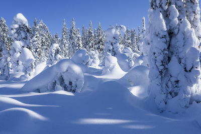 Panoramic shot of snow against clear blue sky