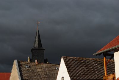 Low angle view of temple against cloudy sky