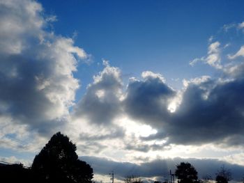 Low angle view of silhouette trees against blue sky