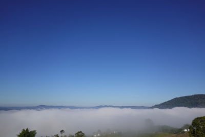 Scenic view of mountains against clear blue sky