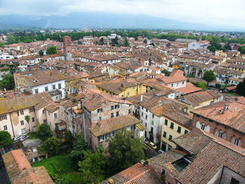 High angle view of townscape against sky