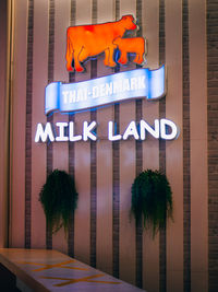 Low angle view of illuminated sign on tree in city