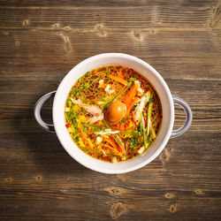 High angle view of food in bowl on table