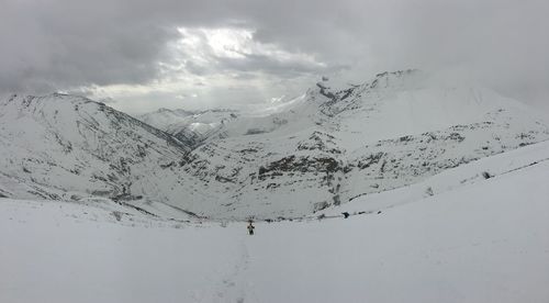 Scenic view of snowcapped mountains against sky