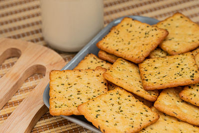 Close-up of breakfast on table