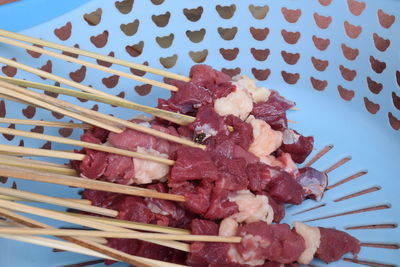 High angle view of chopped food in plate