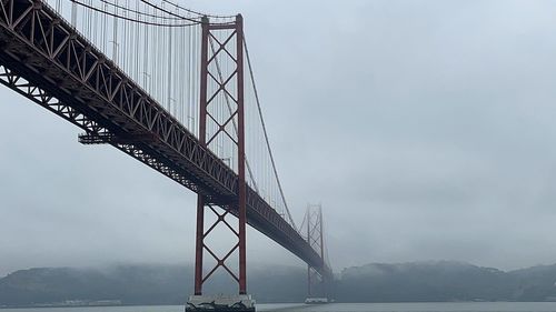 Low angle view of suspension bridge against sky