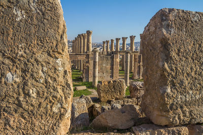 View of old ruins against clear sky