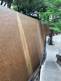 High angle view of empty road along trees