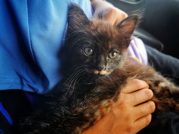 Close-up of person with cat