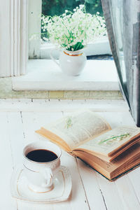 High angle view of coffee on table