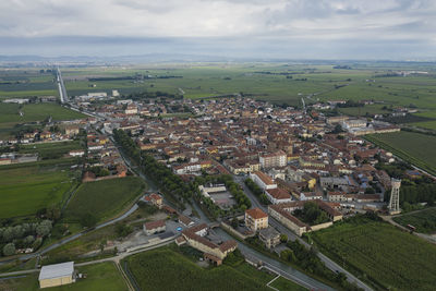 Aerial view of tronzano vercellese in piedmont, italy