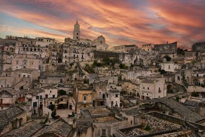 Panoramic view of the old town of matera, a city in italy declared a unesco world heritage site.