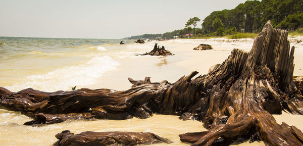 Panoramic view of beach against clear sky