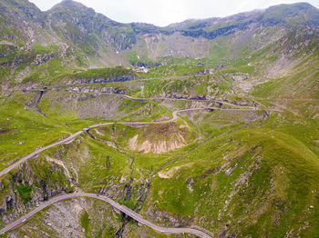 High angle view of trees and mountains