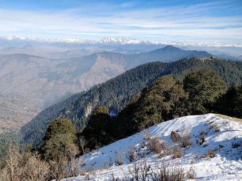 Scenic view of snowcapped mountains against sky