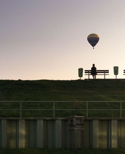 Hot air balloon against clear sky