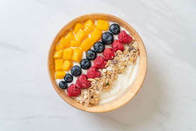 High angle view of food in plate on table